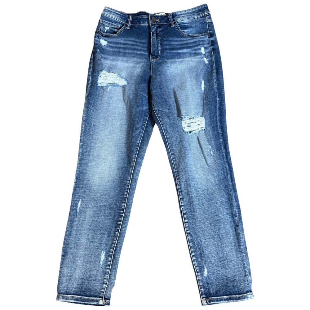 BKE Mom Jean High Rise Size 31x38 Blue Distressed Denim Y2K Whiskered Casual 90s